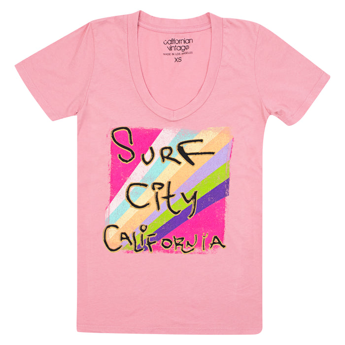 ﻿california vintage Spray W Tee V Neck Pink