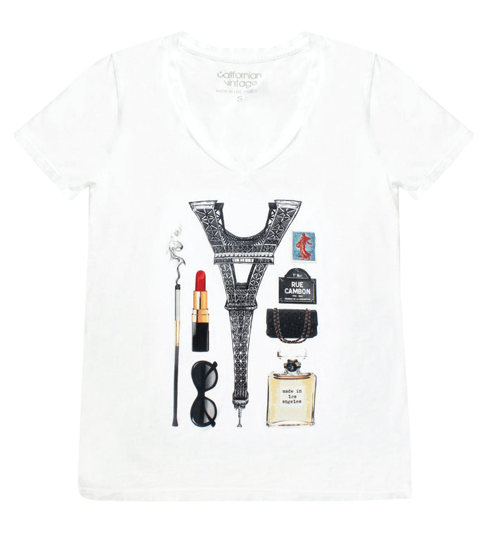 california vintage White Coco V-Neck Tee White